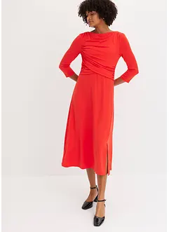 Robe midi drapée manches 3/4, bonprix