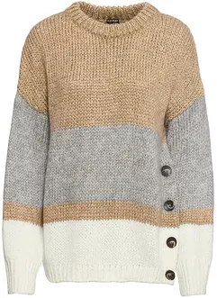 Pull oversize rayé à boutons, bonprix