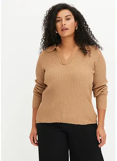 Pull en fine maille à col polo contrastant, bonprix