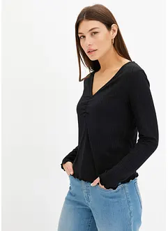 T-shirt côtelé à col en V, bonprix