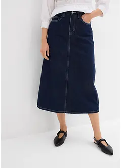 Jupe midi en jean, taille mi-haute, toile ultra-douce, bonprix