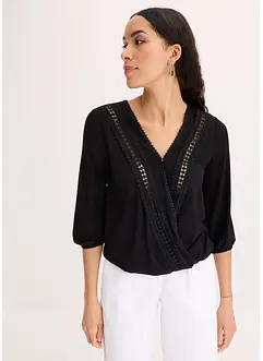 T-shirt manches 3/4 avec dentelle, style portefeuille, bonprix