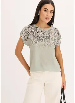 T-shirt à empiècement tissé et strass, bonprix