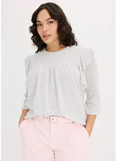 T-shirt volanté manches 3/4 avec fil lurex, bonprix