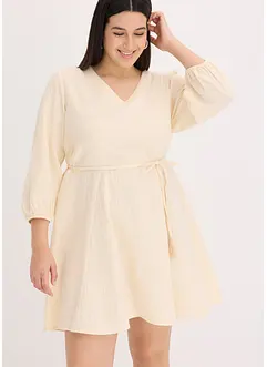 Robe courte patineuse avec ceinture à nouer et manches 3/4 amples, bonprix