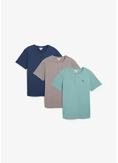 Lot de 3 T-shirts col tunisien 100% coton, bonprix