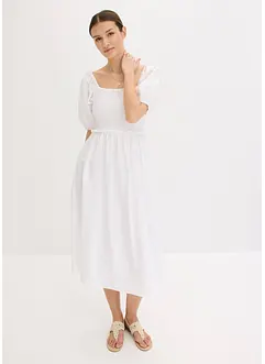 Robe midi à manches bouffantes et haut smocké, bonprix