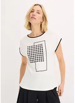 T-shirt à imprimé placé et passepoil contrastant, bonprix