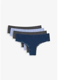 Lot de 4 slips brésiliens côtelés coton et dentelle, bonprix