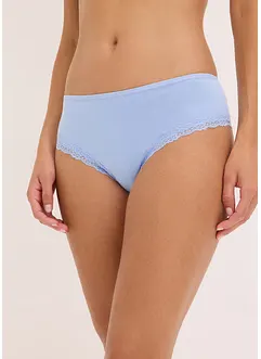 Lot de 4 slips brésiliens côtelés coton et dentelle, bonprix