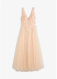Robe longue en tulle délicat ornée de fleurs appliquées, bonprix