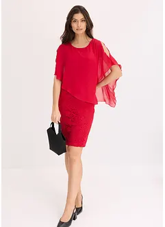 Robe en dentelle avec haut drapé en crêpe fin, bonprix