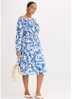 Robe à col Bardot en viscose texturée, bonprix
