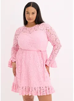 Robe en dentelle avec ruban de satin et volants, bonprix