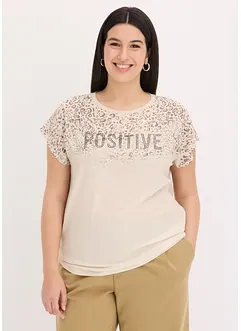T-shirt à empiècement tissé et strass, bonprix
