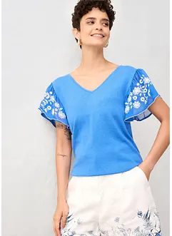 Haut en maille coton et soie avec manches en crêpe, bonprix