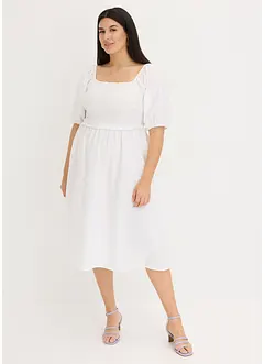Robe midi à manches bouffantes et haut smocké, bonprix