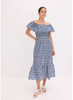 Robe midi à col Bardot en coton léger, bonprix