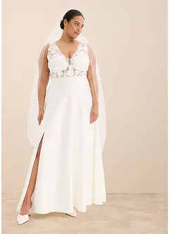 Robe de mariée en satin brillant avec application de fleurs, bonprix