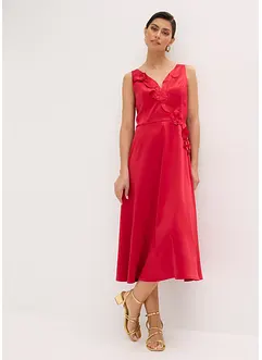 Robe midi en satin brillant avec fleurs appliquées, bonprix