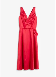 Robe midi en satin brillant avec fleurs appliquées, bonprix