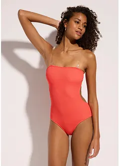 Maillot 1 pièce texturé à bretelles transparentes, bonprix