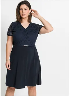 Robe courte avec ceinture et dentelle, bonprix