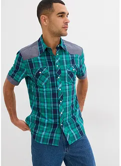 Chemise manches courtes avec empiècements denim, bonprix