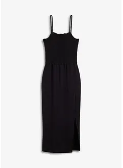 Robe midi en jersey avec empiècement smocké et fente, bonprix