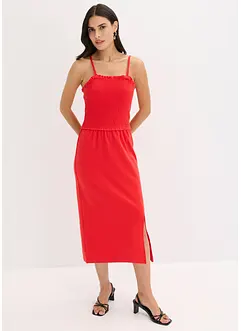 Robe midi en jersey avec empiècement smocké et fente, bonprix