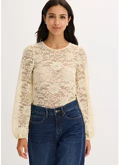 T-shirt court en dentelle extensible, bonprix