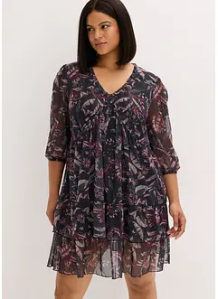 Robe en jersey et mesh à volants, bonprix