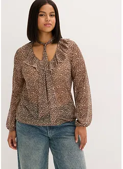 T-shirt en mesh avec volant et lavallière, bonprix