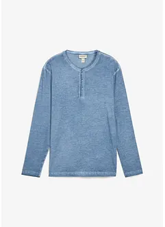 T-shirt manches longues délavé col tunisien, 100% coton, bonprix