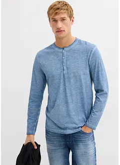 T-shirt manches longues délavé col tunisien, 100% coton, bonprix