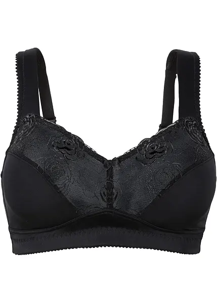 Soutien-gorge confortable avec broderies florales noir, E