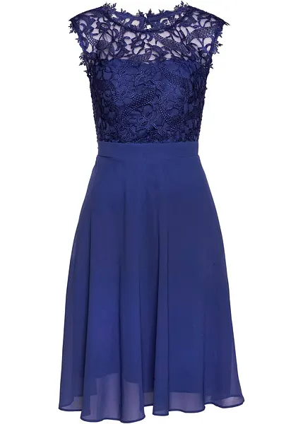 Robe elegante avec empiecement en dentelle bleu saphir