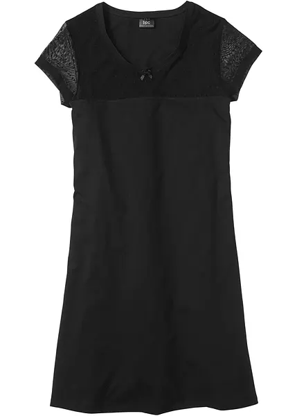 Chemise de nuit romantique a empiecement transparent noir