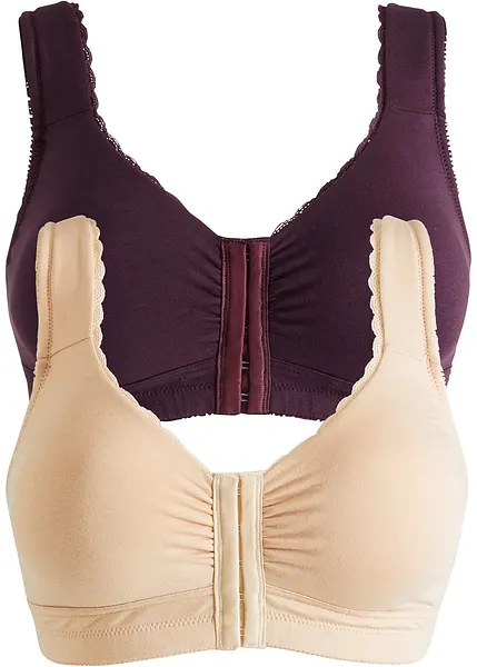 Soutien gorge sans armatures avec fermeture devant en coton doux avec bretelles rembourrees pour un excellent confort prune beige craie Bon. C