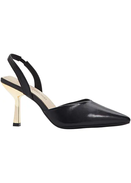 Escarpin a talon ouvert et metallise noir dore