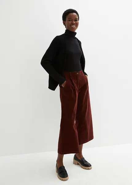 Jupe culotte en velours cotele stretch avec taille haute confortable marron cafe