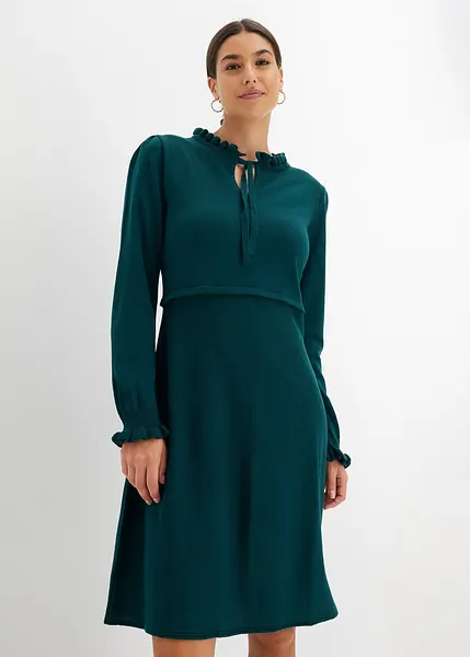 Robe en maille feminine avec lien a nouer a l encolure vert profond