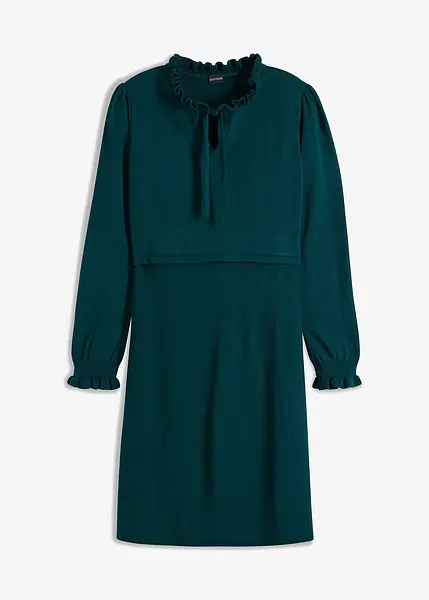 Robe en maille feminine avec lien a nouer a l encolure vert profond