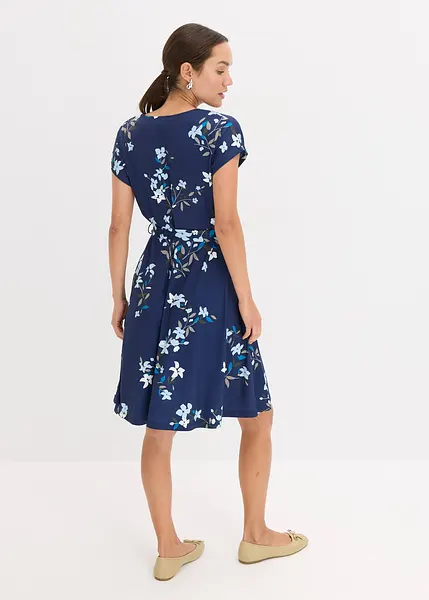 Robe fluide entièrement imprimée avec ceinture à nouer bleu floral