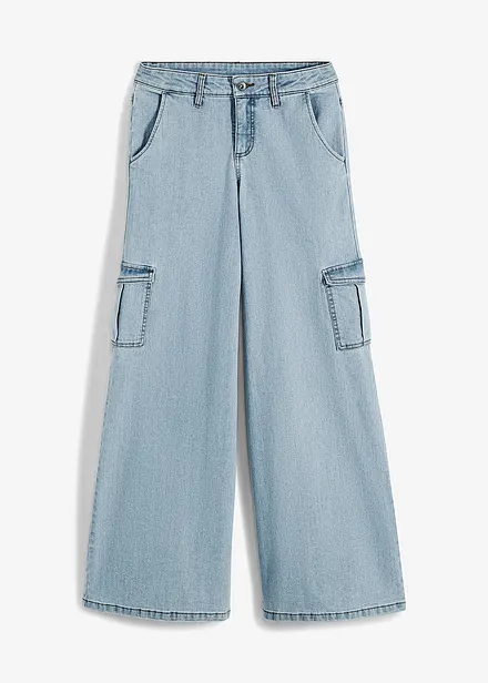 Jean cargo large, taille mi-haute