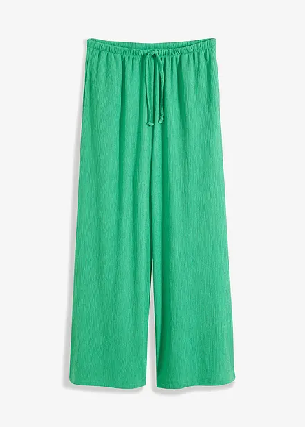 Pantalon taille haute en jersey texturé à ceinture élastiquée et lien à nouer