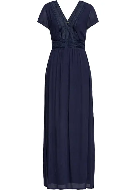 Robe longue estivale à dentelle, taille courte