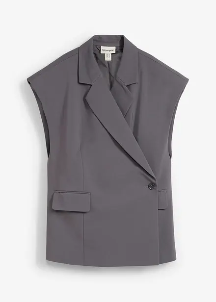 Long gilet sans manches à épaulettes