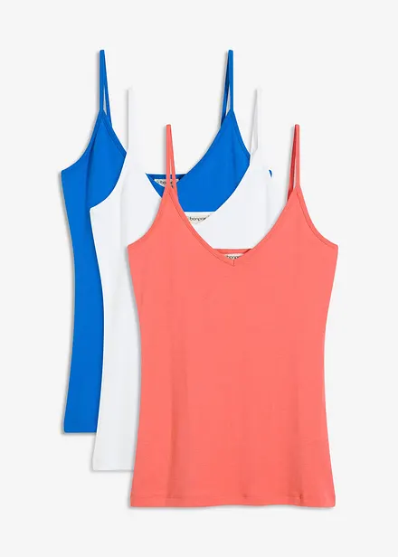 Lot de 3 tops à fines bretelles 100% coton