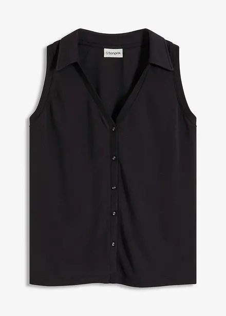 Top col polo en maille piquée viscose